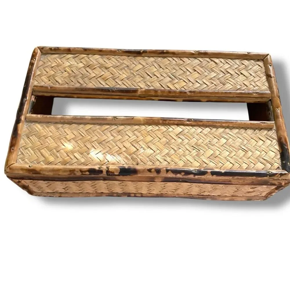 Vintage Bamboo & Rattan Tissue Box Holder Cover Neutral